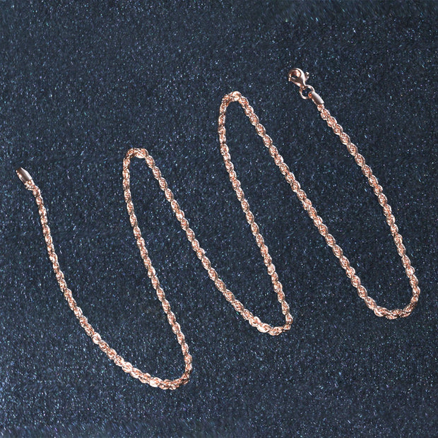 2.5mm 14k Rose Gold Solid Diamond Cut Rope Chain