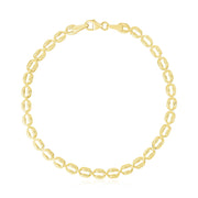 14k Yellow Gold High Polish Textured Puffed Oval Link Bracelet (3.8mm)