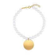 14k Yellow Gold Pearl Tag Charm Bracelet