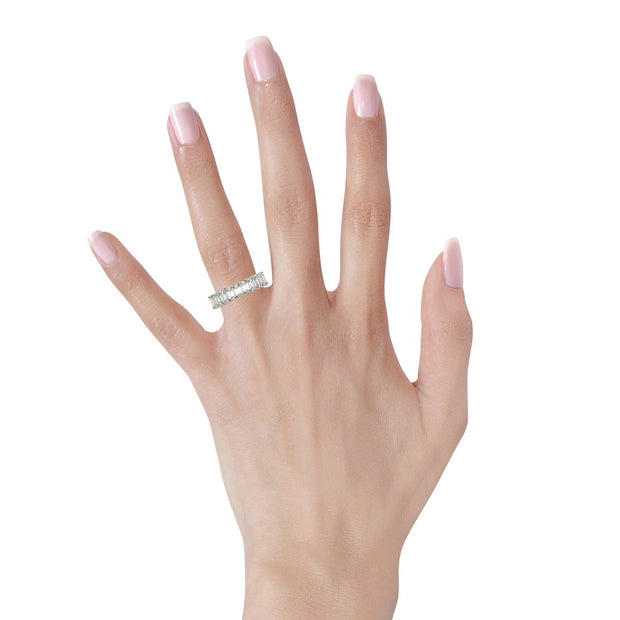 Emerald Cut Lab Grown Diamond Eternity Ring in 14k White Gold (3 cttw FG/VS2)