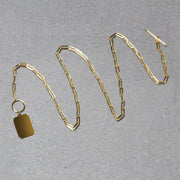 14k Yellow Gold Paperclip Chain Necklace with Rounded Rectangle Pendant