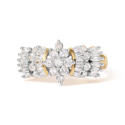10K Yellow Gold 1.00 Cttw Diamond Starburst Ring Band (H-I Color, I1-I2 Clarity) - Ring Size 7