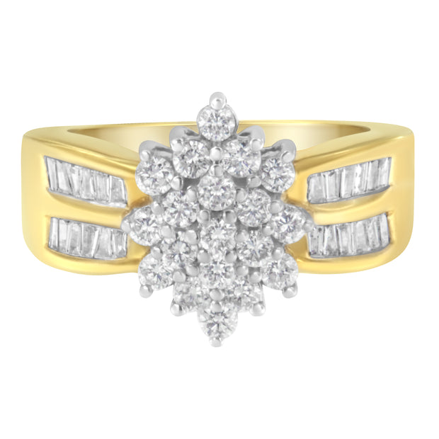 10K Yellow Gold 1.0 Cttw Marquise Composite Diamond Cluster Cocktail Ring (H-I Color, SI2-I1 Clarity) - Size 7