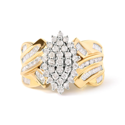10K Yellow Gold 1 Cttw Diamond Pear Shaped Cluster  Cluster Cocktail Ring (H-I Color, I2-I3 Clarity) - Ring Size 7