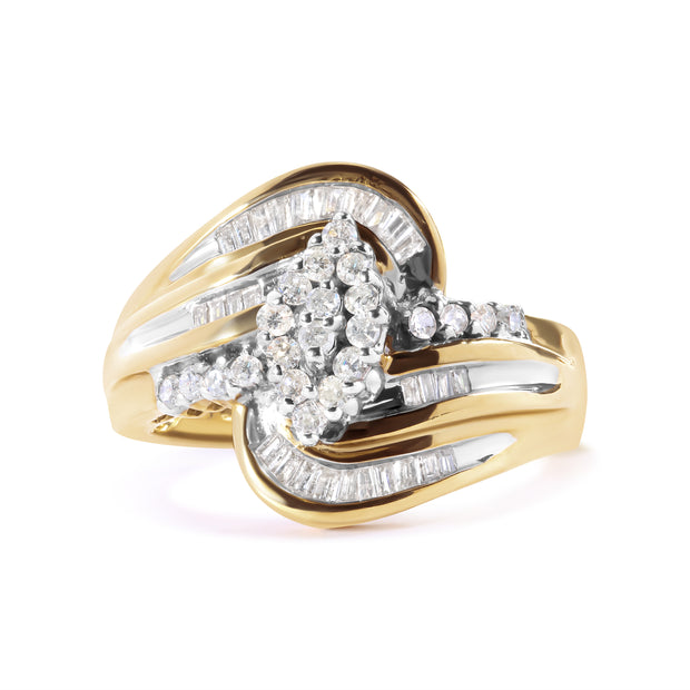 10K Yellow Gold 1/2 Cttw Diamond Pear Cluster and Swirl Ring (H-I Color, I1-I2 Clarity) - Ring Size 7
