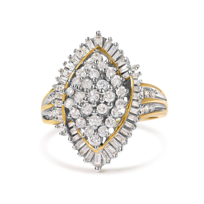 10K Yellow Gold 1.0 Cttw Round and Baguette-Cut Diamond Cluster Ring (I-J Color, SI2-I1 Clarity) - Size 7