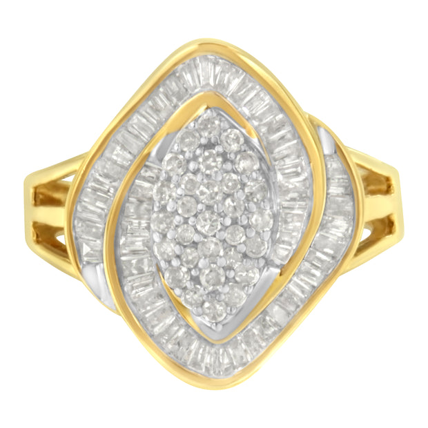 10K Yellow Gold Diamond Cluster Ring (3/4 Cttw, J-K Color, I2-I3 Clarity) - Size 7-1/2