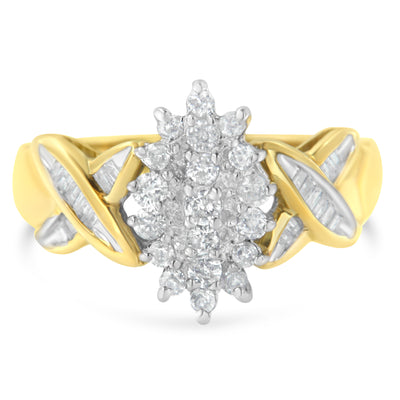 10K Yellow Gold Round And Baguette-Cut Diamond Ring (1/2 Cttw, H-I Color, I1-I2 Clarity) - Size 7