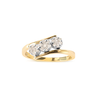 10K Yellow Gold 1/4 Cttw Diamond Cluster 3 Stone Style Bypass Ring (I-J Color, I1-I2 Clarity) - Ring Size 7