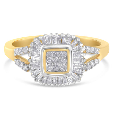 10K Yellow Gold Round and Baguette Cut Diamond Ballerina Ring (1/2 cttw, I-J Color, SI2-I1 Clarity)