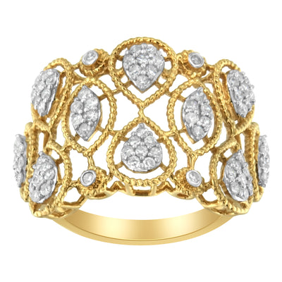 14K Yellow Gold Diamond Art Deco Ring (1/2 Cttw, H-I Color, I1 Clarity) - Size 8