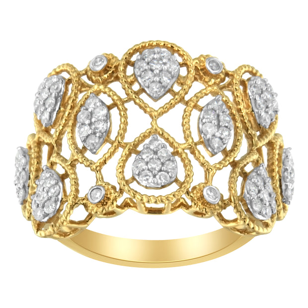 14K Yellow Gold Diamond Art Deco Ring (1/2 Cttw, H-I Color, I1 Clarity) - Size 8