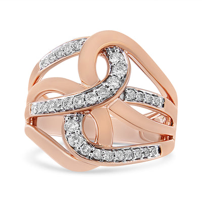 10K Rose Gold 1/2 Cttw Round-Cut Diamond Intertwined Multi-Loop Cocktail Ring (I-J Color, I1-I2 Clarity - Size 6