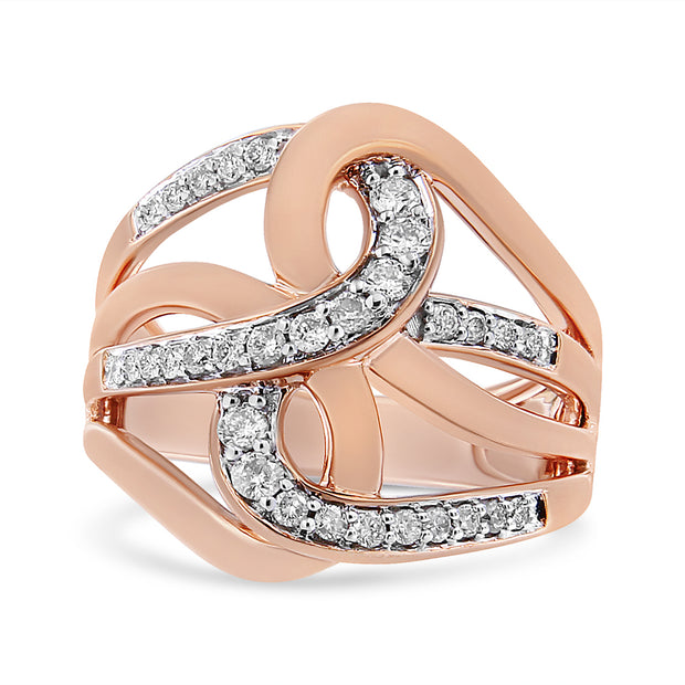 10K Rose Gold 1/2 Cttw Round-Cut Diamond Intertwined Multi-Loop Cocktail Ring (I-J Color, I1-I2 Clarity - Size 6