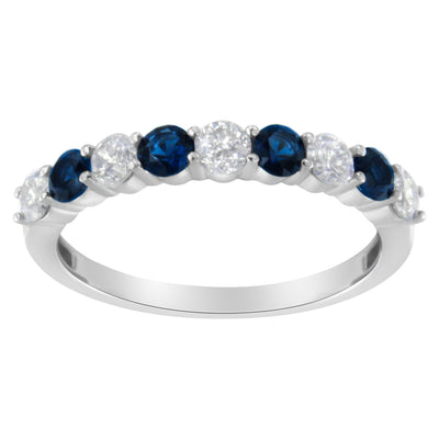 10KT White Gold 1/2 cttw Diamond and 3MM Created Blue Sapphire Gemstone Band Ring (H-I, I1-I2) - Size 7