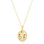 14k Yellow Gold High Polish Gemstones Disc Necklace