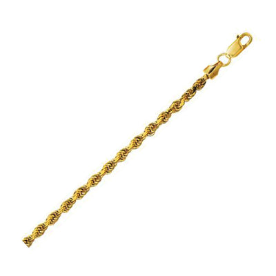 3.2mm 10K Yellow Gold Lite Hollow Diamond Cut Rope Chain