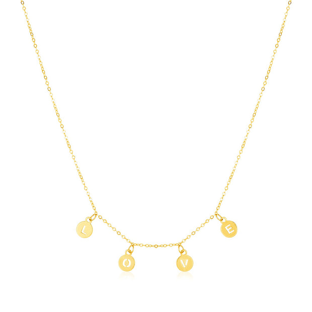 14k Yellow Gold Love Necklace with Circle Drops