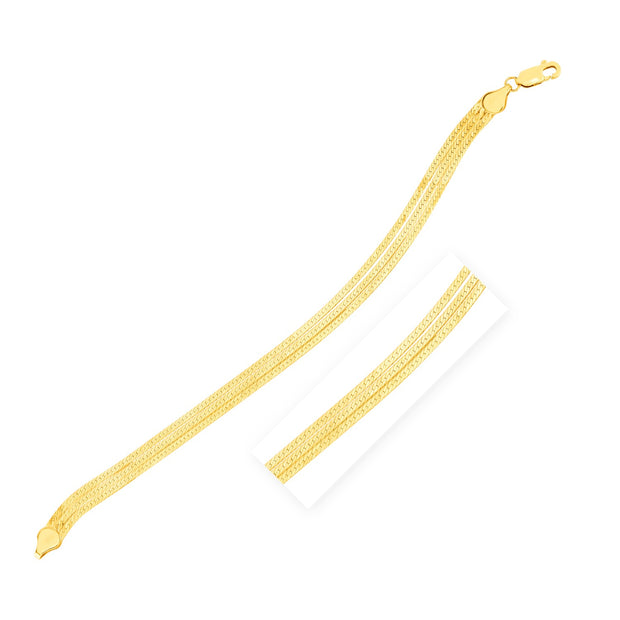 14k Yellow Gold 7 inch Three Strand Herringbone Chain Bracelet