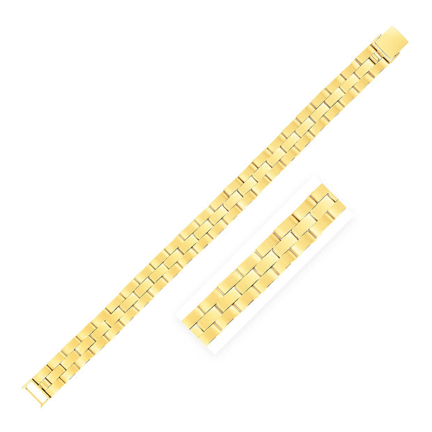 14k Yellow Gold High Polish Railroad Panther Bracelet (11.8 mm)