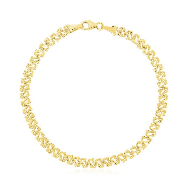 14k Yellow Gold High Polish Textured Fancy Chain Bracelet (4mm)