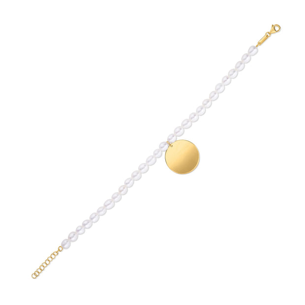 14k Yellow Gold Pearl Tag Charm Bracelet