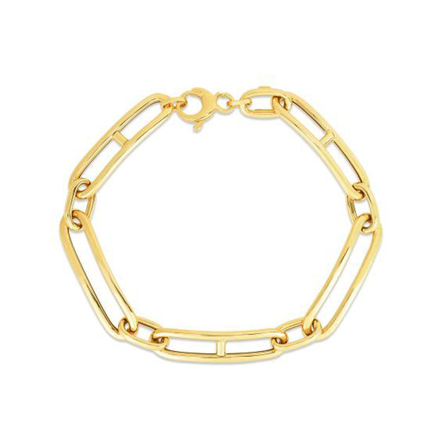 14k Yellow Gold 7 1/4 inch Elongated Alternating Mariner Link Bracelet