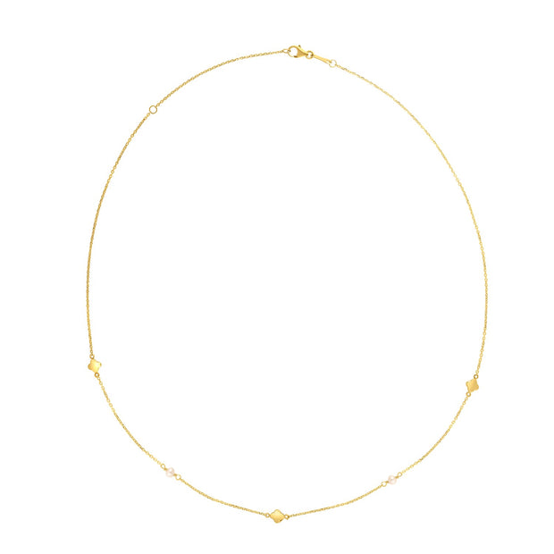 14k Yellow Gold Pearl Clover Necklace