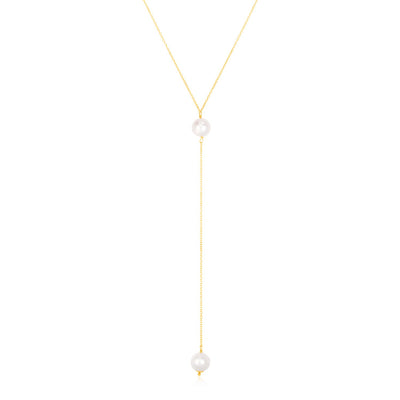 14k Yellow Gold Lariat Necklace with Pearls