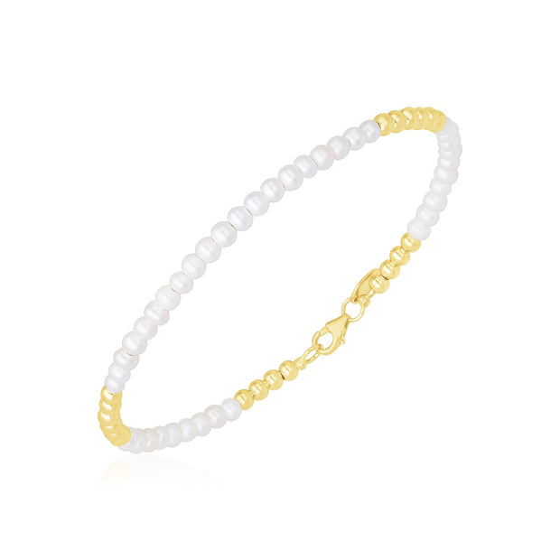 14k Yellow Gold High Polish Freshwater Pearl Pallina Bead Bracelet