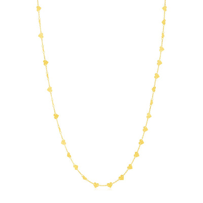 14k Yellow Gold Long Mirrored Heart Chain Station Necklace