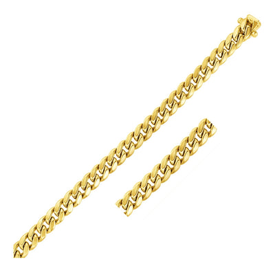 7.2mm 10k Yellow Gold Semi Solid Miami Cuban Bracelet