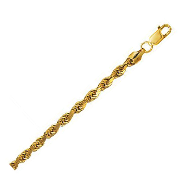 4.5mm 10K Yellow Gold Hollow Diamond Cut Rope Chain