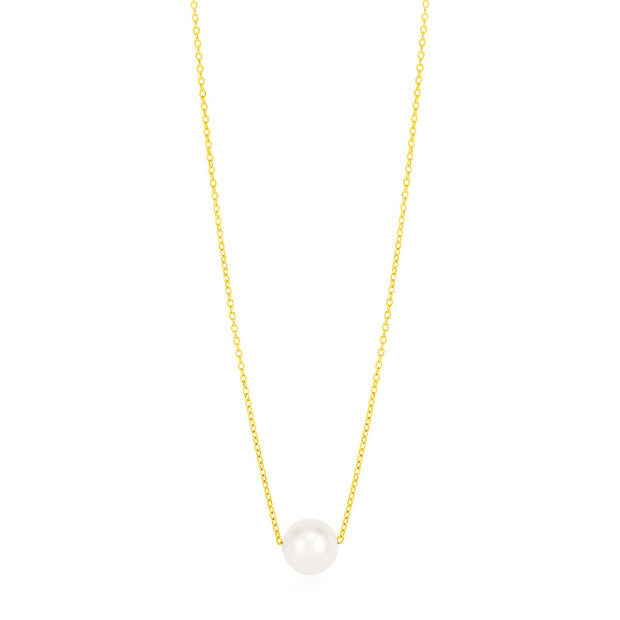 14k Yellow Gold Pearl Solitaire Necklace