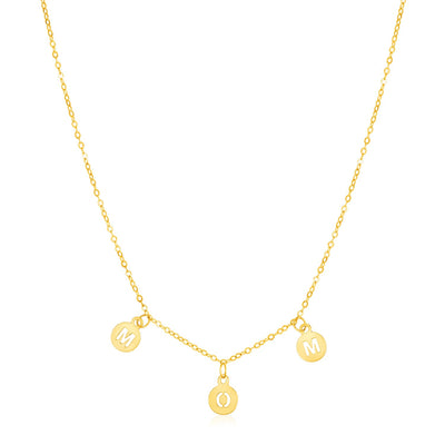 14k Yellow Gold Mom Necklace with Circle Drops