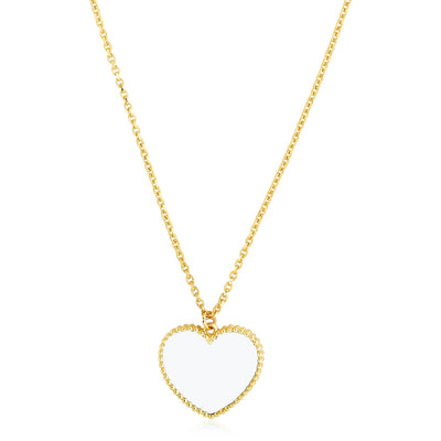 14k Yellow Gold High Polish Heart Pearl Paste Necklace