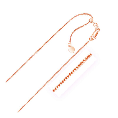 14k Rose Gold Adjustable Wheat Chain 1.0mm