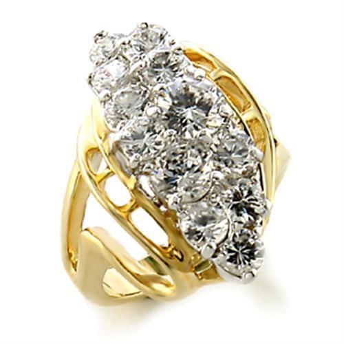 10520 - Gold+Rhodium Brass Ring with AAA Grade CZ  in Clear
