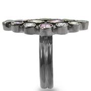 0W297 - Ruthenium Brass Ring with AAA Grade CZ  in Multi Color