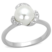 3W721 - Rhodium Brass Ring with Synthetic Pearl in White
