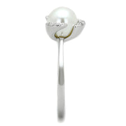 3W721 - Rhodium Brass Ring with Synthetic Pearl in White
