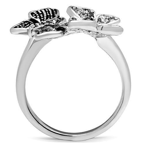 3W214 - Rhodium Brass Ring with AAA Grade CZ  in Clear