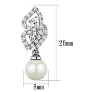 3W902 - Rhodium Brass Earrings with Synthetic Pearl in White