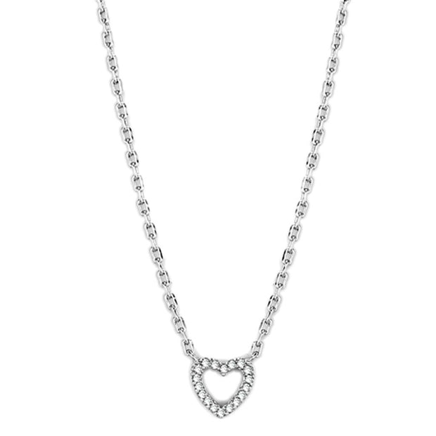 3W413 - Rhodium Brass Necklace with AAA Grade CZ  in Clear