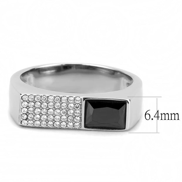 DA252 - High polished (no plating) Stainless Steel Ring with AAA Grade CZ  in Black Diamond