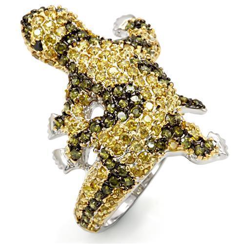 LO1591 - Gold+Ruthenium Brass Ring with AAA Grade CZ  in Multi Color