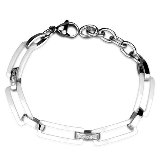 3W1016 - High polished (no plating) Stainless Steel Bracelet with Ceramic  in White