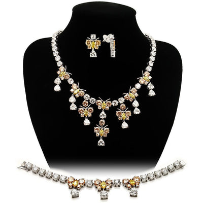 LO1453 - Rhodium Brass Jewelry Sets with AAA Grade CZ  in Multi Color