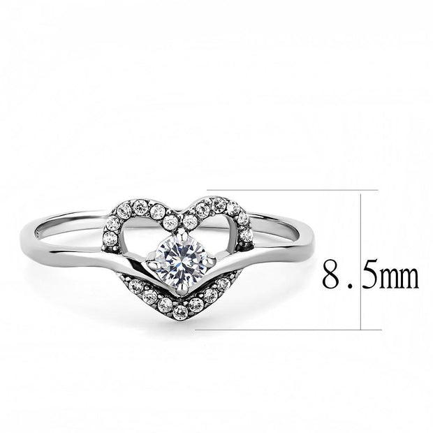 DA106 - High polished (no plating) Stainless Steel Ring with AAA Grade CZ  in Clear