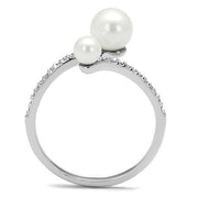 3W1236 - Rhodium Brass Ring with Synthetic Pearl in White